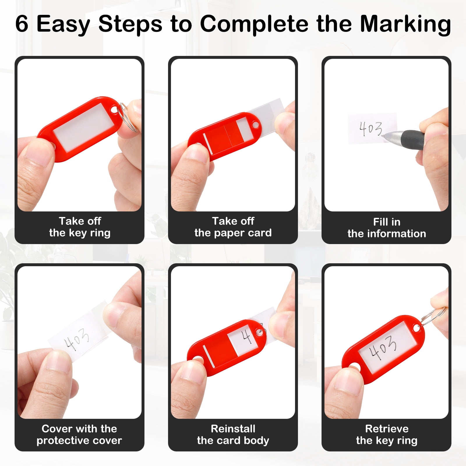 Grusce 500 Pack Tough Plastic Key Tag with Split Ring and Clear Label Window Portable Key Label for Keychain Suitcase USB Drive Toolbox