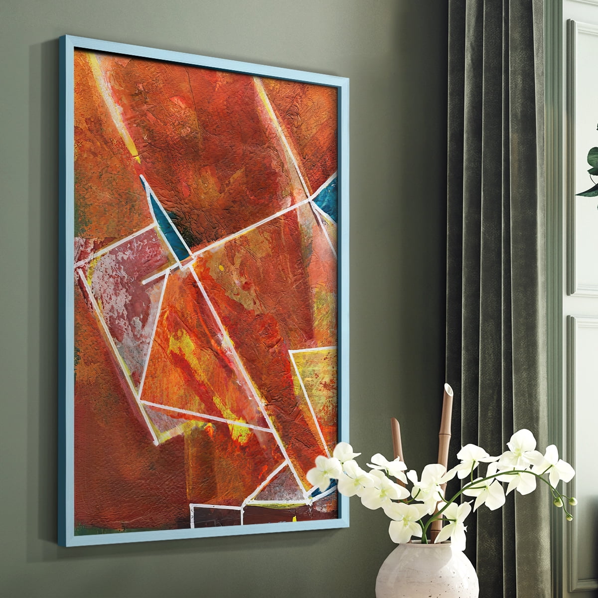 Primary Connection II Framed Print in Blue Solid Wood Framed Print No Nail Hanging