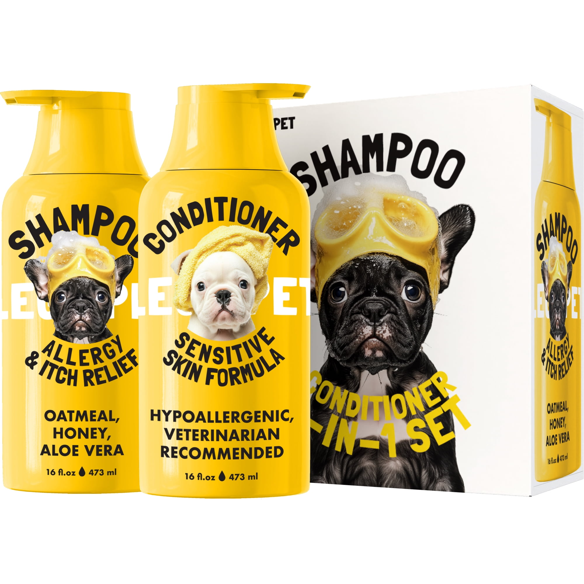 Oatmeal Dog Shampoo & Conditioner with Honey & Aloe – Gentle Formula for Sensitive Skin – Helps Maintain Skin Comfort & Coat Care – Safe for Puppies – 2 x 16 oz
