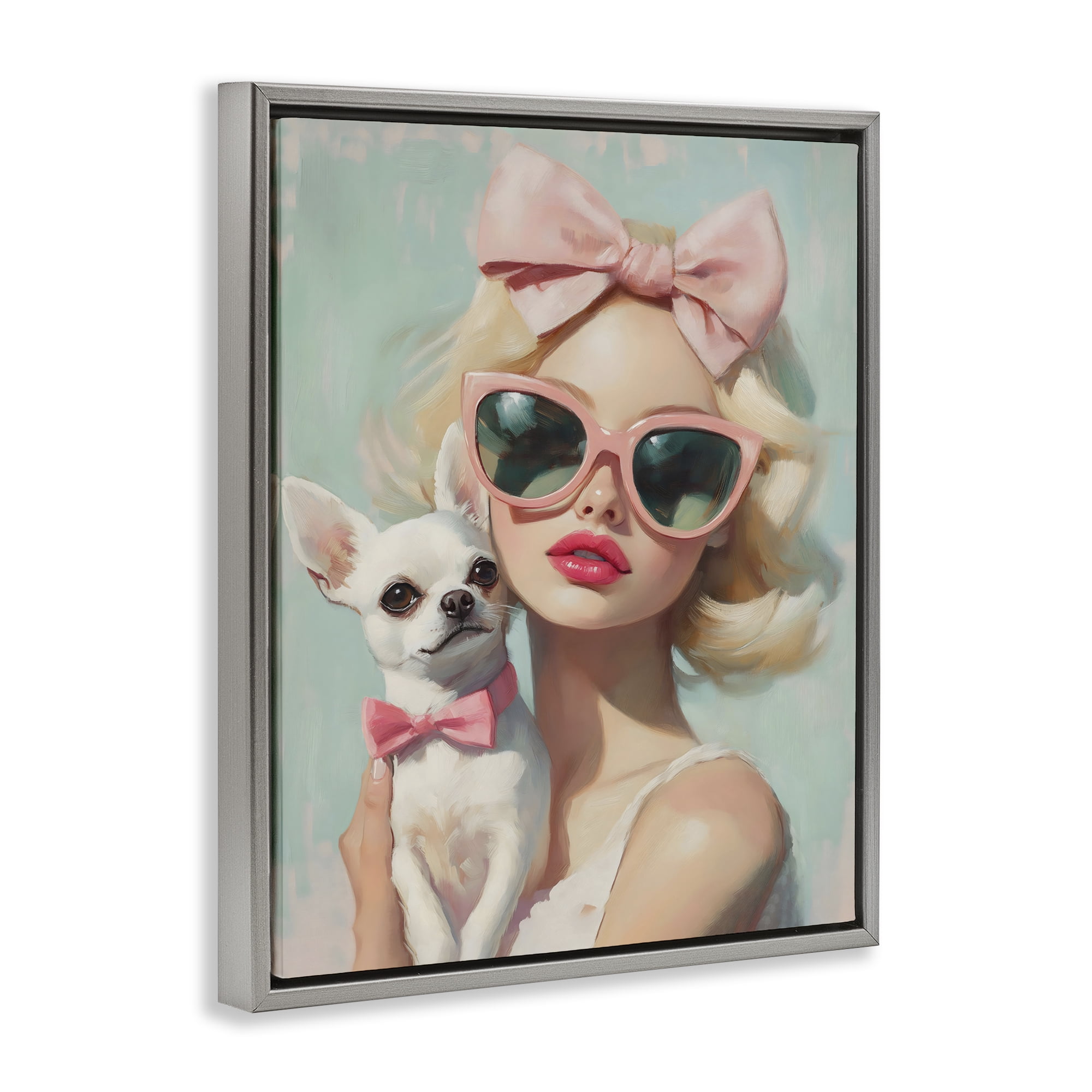 Stupell Industries Girl with Chihuahua Gray Framed Floater Canvas Wall Art, design by The Prints Vibe