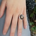 thumbnail image 2 of Painted Tabby Cat with Flowers Silver Plated Adjustable Novelty Ring, 2 of 3