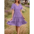 thumbnail image 2 of SANOPY Women 2025 Sping Summer Dress V Neck Smocked Waist Casual Flowy A Line Tiered Work Midi Dresses, 2 of 7