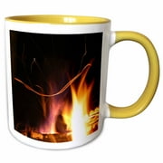 Photograph Of Flickering Flames From A Fire In An Outdoor Fireplace., 15oz Two-Tone Yellow Mug