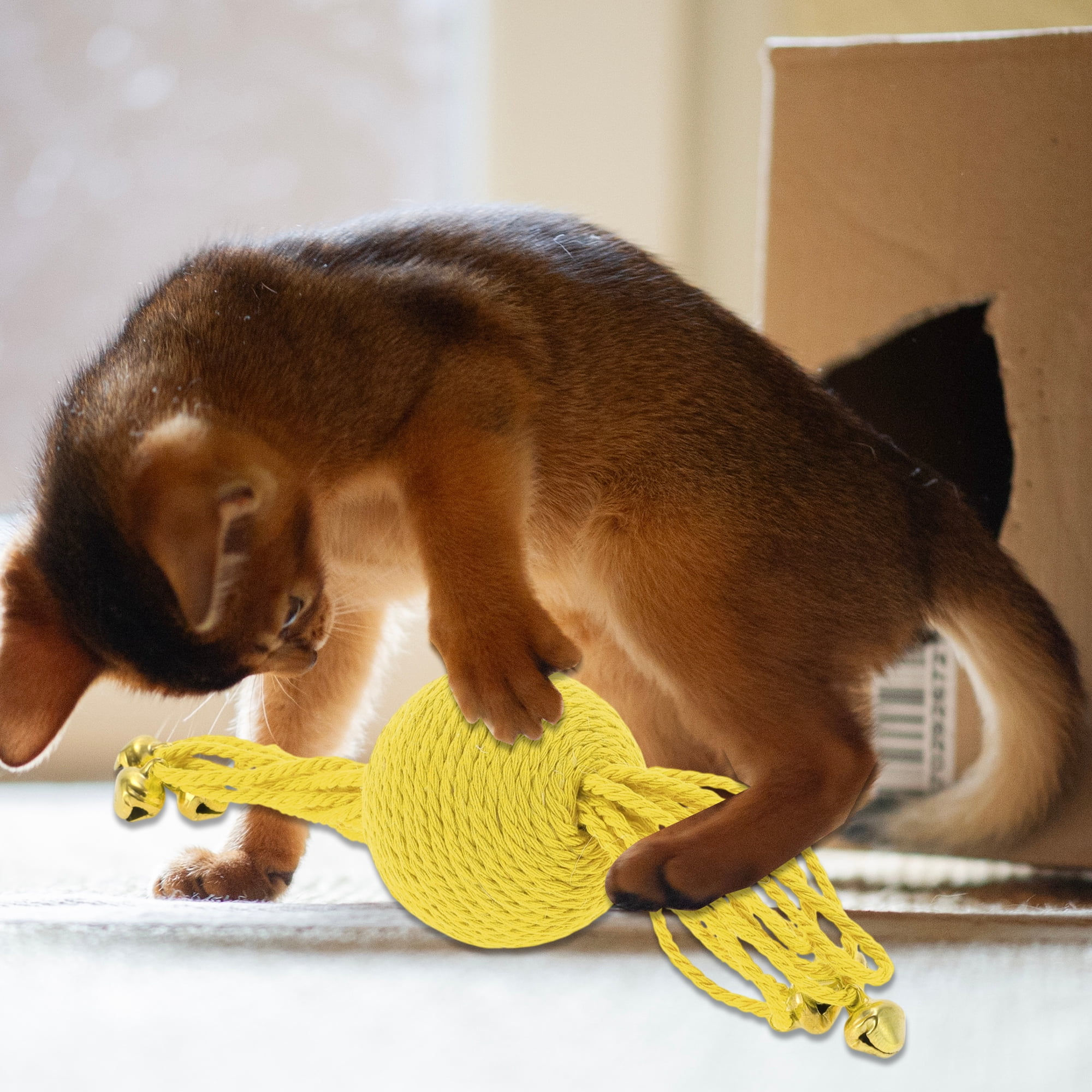 Unique Bargains Playing Ball with Bell for Indoor Yellow