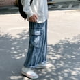 thumbnail image 4 of Jean Cargo Pants for Men 2025 Loose Fit Wide Leg Casual Cargo Denim Pants with Pockets Streetwear Mens Trousers, 4 of 8