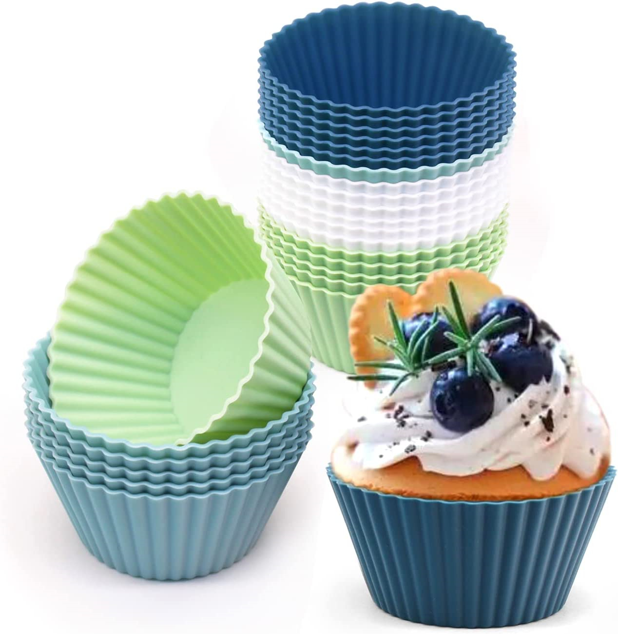 Reusable Muffin Cases , Silicone Baking Cups, Set of 24 Environmentally  Friendly Muffin Cases Cupcake Baking Cases Muffin Moulds,Morandi 