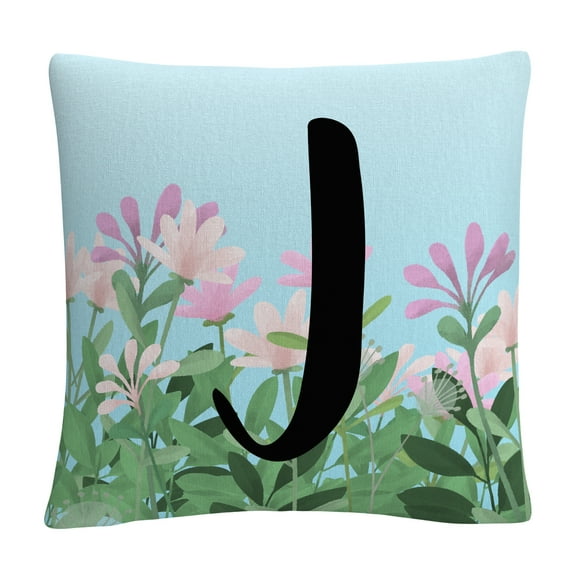 Pink Floral Garden Letter Illustration J By Abc 16 X 16 Decorative Throw Pillow