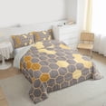 thumbnail image 3 of Homewish Chic Fashion Honeycomb Queen Comforter Set, Grey Gold Stripe Abstract Bedding Sets, Teens Adult Men Women Reversible Bedding Comforter Set, Microfiber Bedroom Decor, 3-Piece, 3 of 8