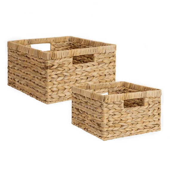 Wicker Storage Basket, Water Hyacinth Basket for Organizing, Drative Water Hyacinth Storage Baskets, Set of 2, Large and Small