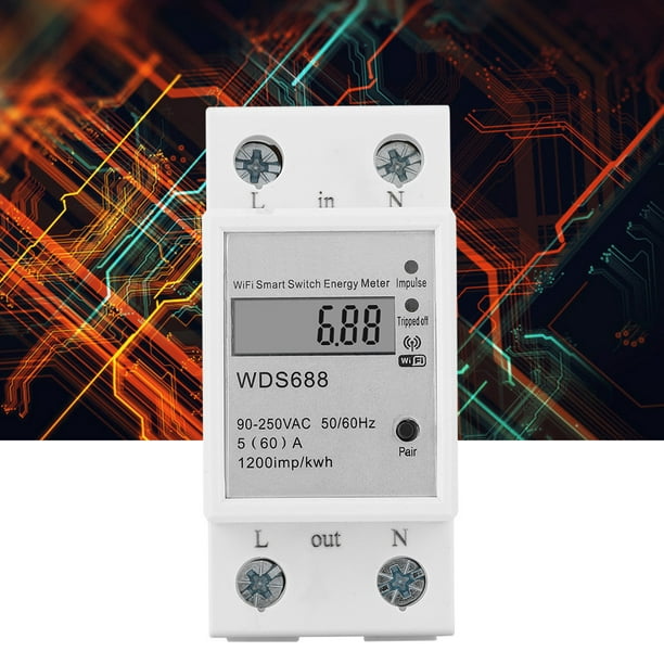 Compteur d'Énergie Numérique Monophasé - 60A - 90-250V AC - WiFi - Rail DIN  - Électronique