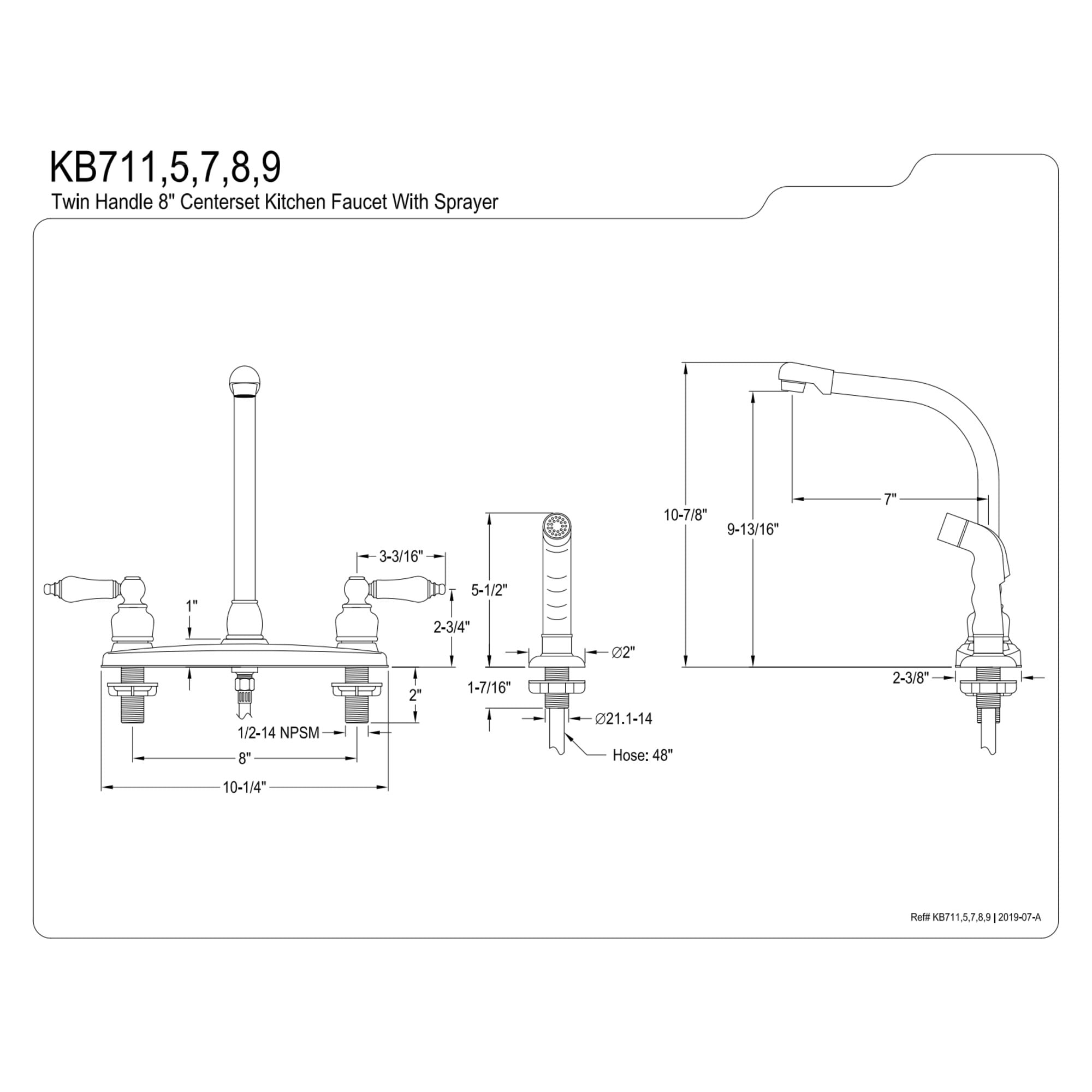 Kingston KB715 Victorian Two-Handle 4-Hole 8" Centerset Kitchen Faucet with Side Sprayer in Oil Rubbed Bronze