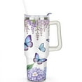 thumbnail image 2 of Butterflies and Purple Hydrangeas 40 Oz Tumbler with Handle Lid and Straw, Stainless Steel Double Walled Vacuum Insulated Cup, Cute Birthday Gifts Tumbler for Women Men Friends, 2 of 7