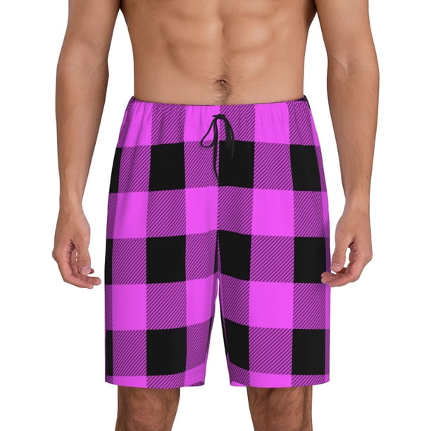Fotbe Purple Black Buffalo Plaid Pantalones Cortos de Pijama para Hombre, Ropa de Dormir, Pantalones de Pijama Cortos para Hombre-X-Large