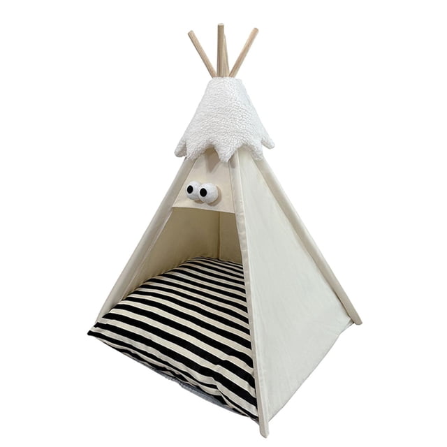 Casa tipi para mascotas con cojín grueso, cama tipi semicerrada, cama para cachorros para conejos Albaricoque