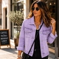thumbnail image 6 of Dweltoz Womens 3/4 Sleeve Short Denim Jacket Button Up Lapel Collar Washed Jean Jacket Coat Casual Outing Trendy Coat with Pockets,Purple M, 6 of 6