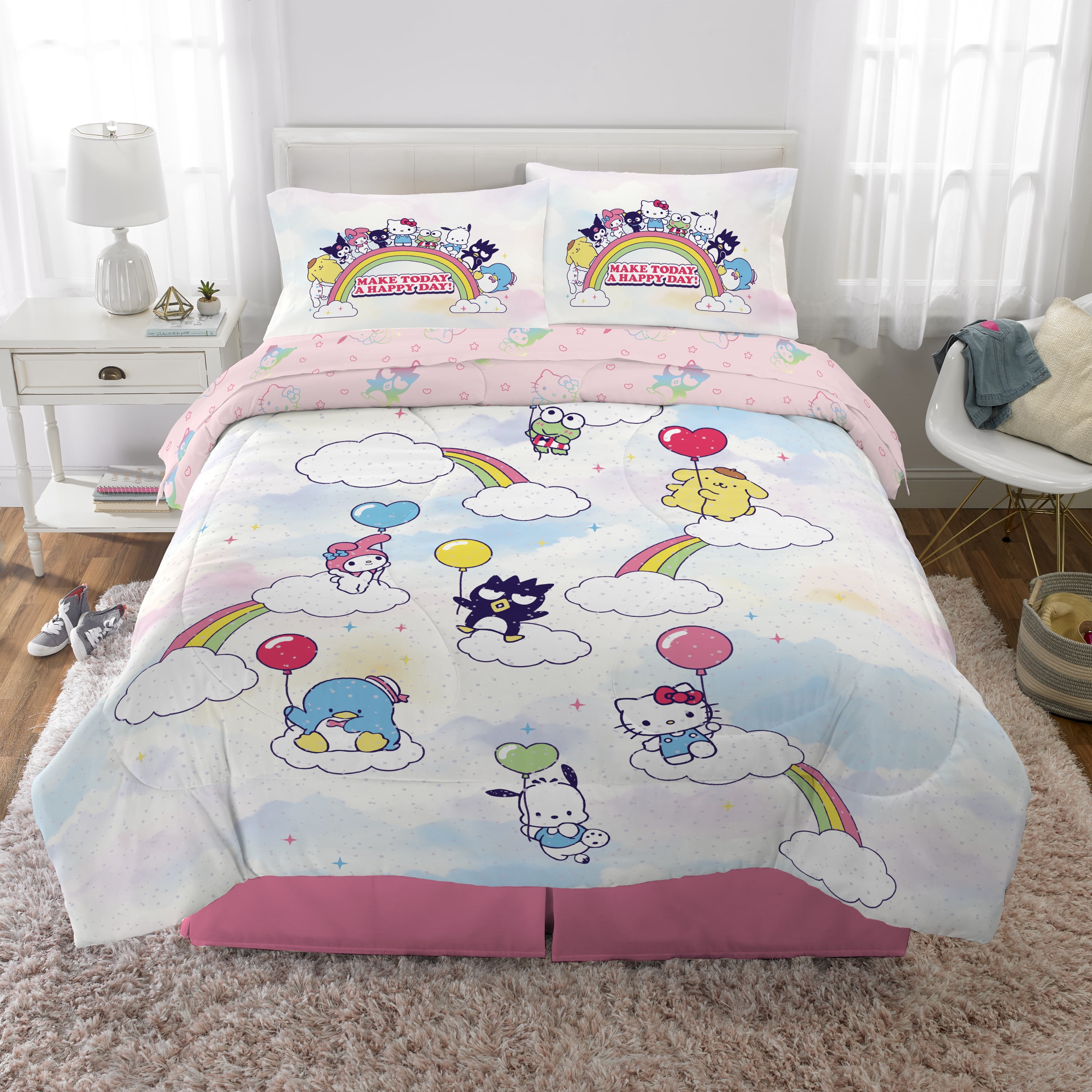 Hello Kitty and Friends Kids Reversible Comforter, Bed in a Bag, Full