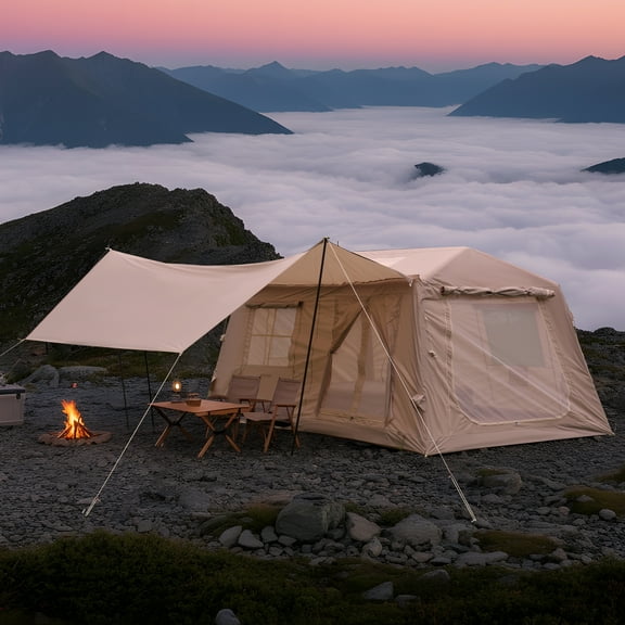 Acpouw 11 m ² Inflatable Tents for Camping, Blow Up Tent with Hand Pump, Easy Setup InflatableTent 4 Season Tent with Canopy , Waterproof Oxford Air Glamping Tents for Camping Adult 4/6/8 Person