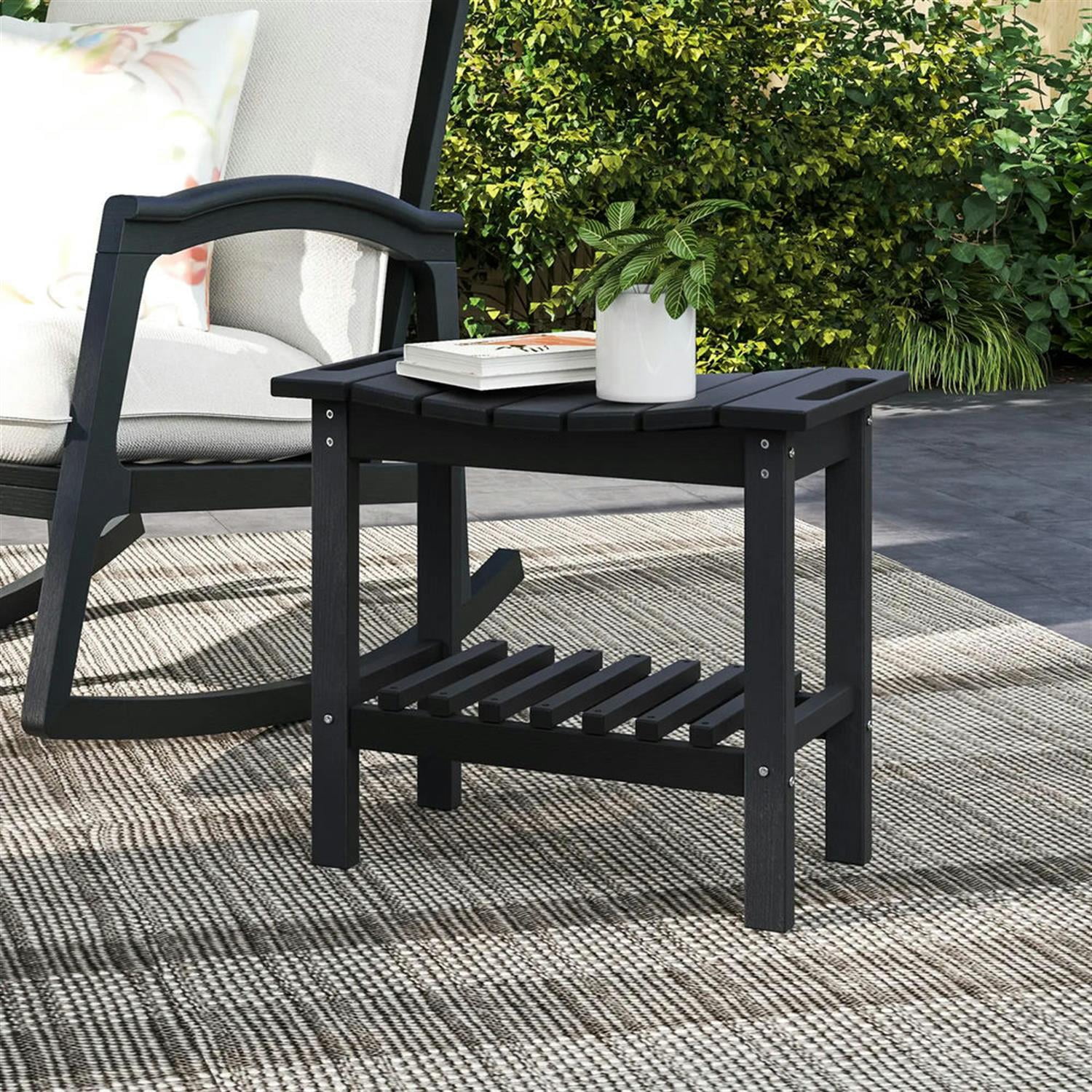 Demi Bonn 20" HDPE Shower Bench, Waterproof Stool with Handle, Storage Shelf, Non-Slip Pads, Indoor/Outdoor for Bathroom, Black