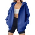 thumbnail image 2 of Qetyuw Women's Zip Up Hooded Jacket Long Sleeve Casual Open Front Coat Solid Loose Fit Jackets Outwear with Pockets, 2 of 7