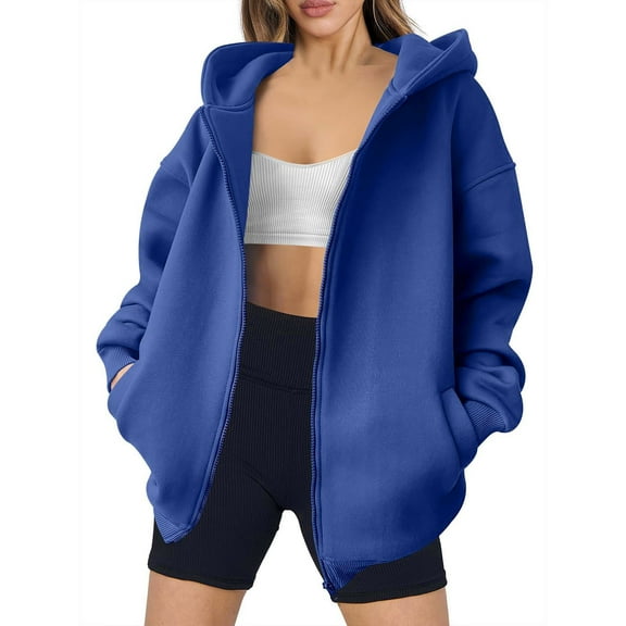 Aofany Oversized Zip Up Hoodie for Women Fashion Women's Zipper V-Neck Pullover Tops Long Sleeve Hooded Blouse Sweatshirt