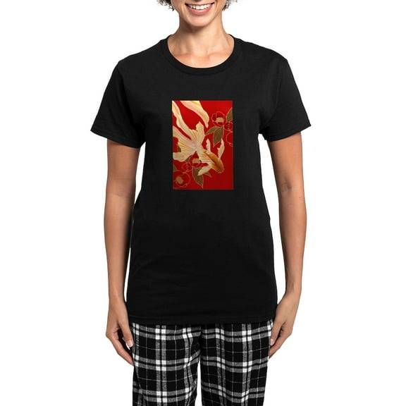 CafePress - Kimono Tradisional Design Goldfish Women's Dark - Women's Short Sleeve Print T-Shirt and Pants Dark Cotton Pajama Set