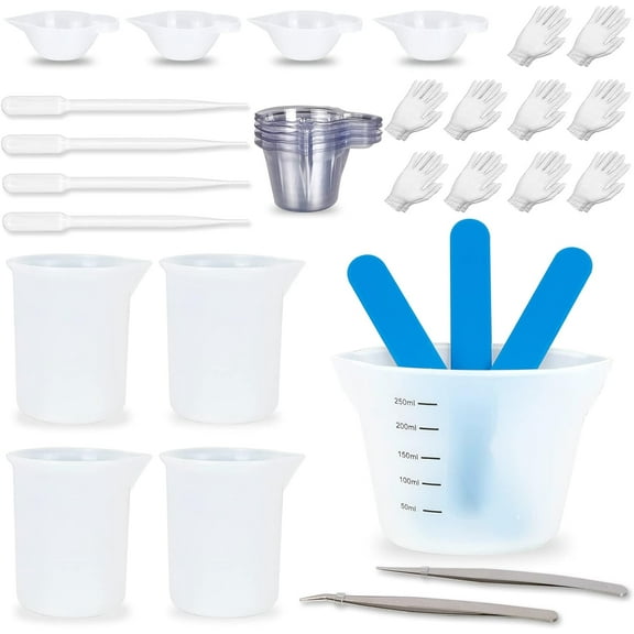 Silicone Measuring Cups for Resin, Epoxy Resin Molds, Resin Mixing Cups, Epoxy Resin Supplies, Resin Mixer Mold Kit for Resin Pouring Jewelry Making, 100 and 250ml Silicone Cups, 3 Stirring Sticks