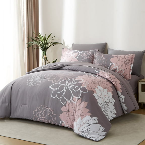 Davulos Full Size Comforter Set - 7 Pieces Floral Soft Bedding Sets,Full Bed in a Bag with Flowers Comforter, Sheets, Pillowcases & Shams