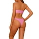 thumbnail image 3 of Conjuntos de bikini de dos piezas con tirantes y estampado floral, parte inferior triangular con lazo, trajes de baño color rosa caliente, talla X-Small, 3 of 5