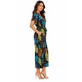 thumbnail image 2 of Women's Tropical Print Short Sleeve Wide Leg Jumpsuit with Tie Waist Detail Black 1XL, 2 of 4