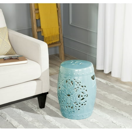 Safavieh Solid Floral Garden Indoor/Outdoor Patio Stool, Light Blue