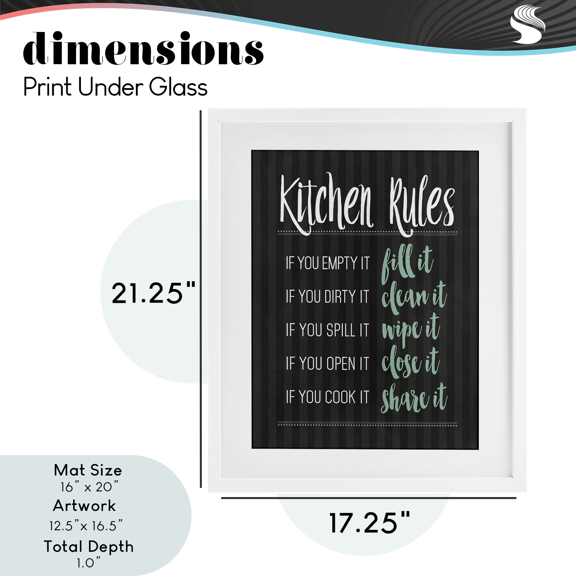 Kitchen Rules Black & Green White Framed Print Under Glass, design by Lettered and Lined
