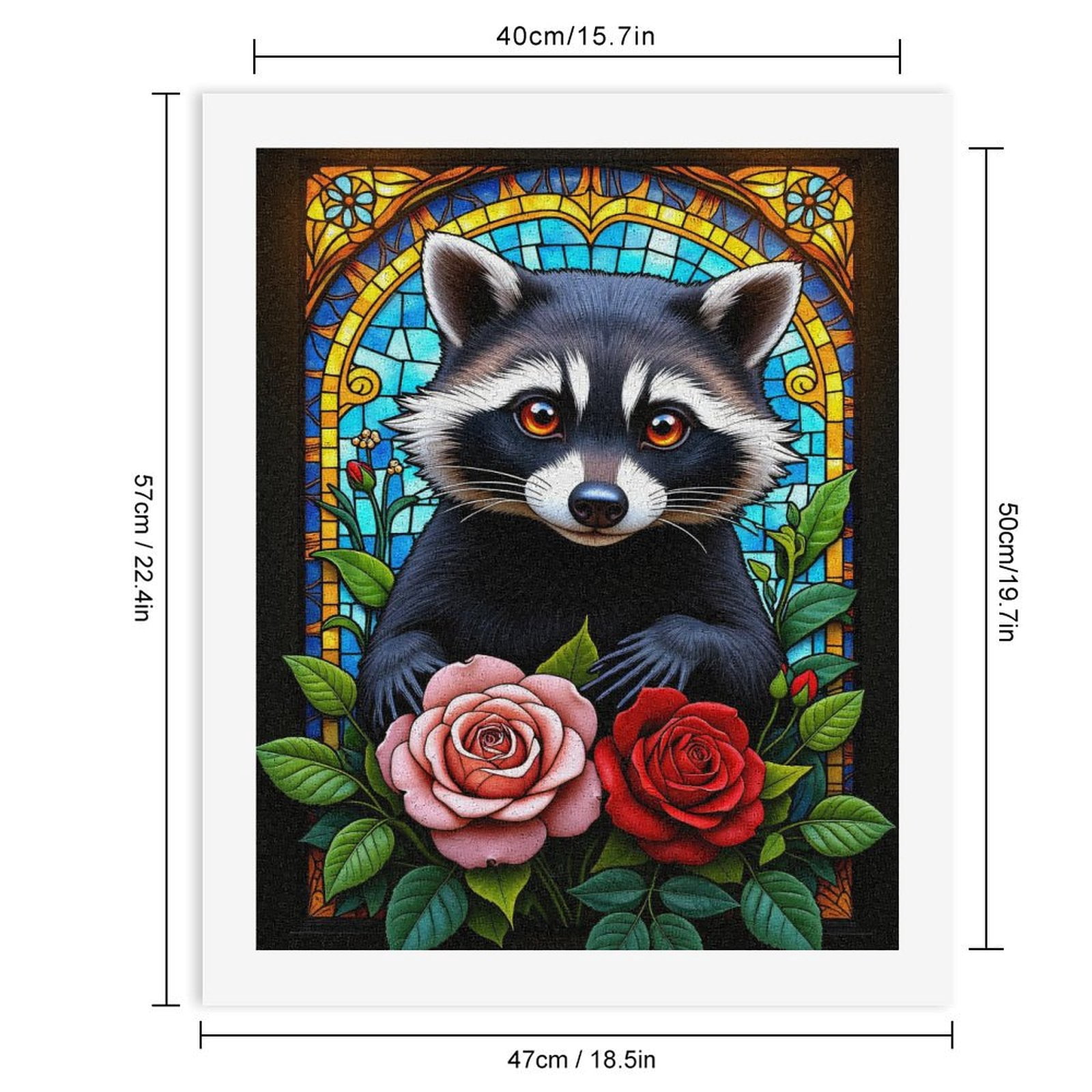 Paint By Numbers Kit for Adults Beginner - DIY Raccoon Stained Glass Roses Art Canvas Painting Kits for Adults, Frameless Paint By Number for Adults for Home Wall Decor 16x20 Inch