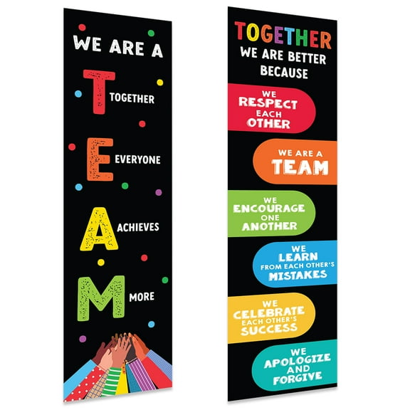 Koyal Wholesale Classic Rainbow Classroom Banner Sign for Teachers, Teamwork, Door, Wall Decor, 2-Pk