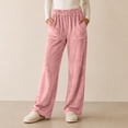 thumbnail image 5 of Ohufall Fleece Pajama Pants for Women Stretchy Wide Leg Sleep Pant Pockets Comfortable Solid Color Home Lounge Pants, 5 of 7