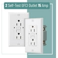 thumbnail image 2 of Bates- Self-Test GFCI Outlet 15 Amp, 2 Pack, GFI Electrical Outlet 15 Amp White with LED Indicator and Wall Plate, 2 of 7
