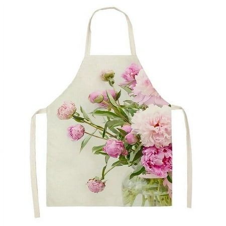 

Ladies Pink Flower Printed Linen Sleeveless Apron Linen Kitchen Bib Home Kitchen Cleaning Children 47x38cm Adult 68x55cm