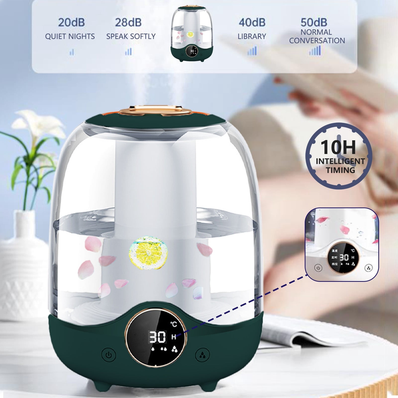 FHBVT 3L Humidifier for Bedroom, Cool Mist Oil Diffuser with 7 Night Lights, Quiet Humidifier for Large Rooms, Auto Shut-Off, Ideal for Family, Office, Nursery, and Sleep Improvement