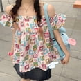 thumbnail image 1 of Sanrios Hello Kitty-tirantes de Anime Kawaii con hombros descubiertos, camisa con estampado de chica dulce Y2K, manga de Ángel, holgada, para verano, 1 of 4