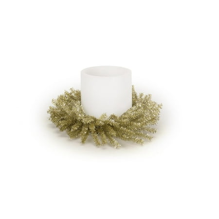 Set of 6 White and Green Shining Artificial Pine and Cone Candle Ring