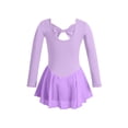 thumbnail image 5 of Virmaxy Solid Color Back Bow Long Sleeve V Neck Ballet Dance Dress Stretchy Easy Wear Mesh Mini Dress for Practice and Performance, for 3-15Y, 5 of 7