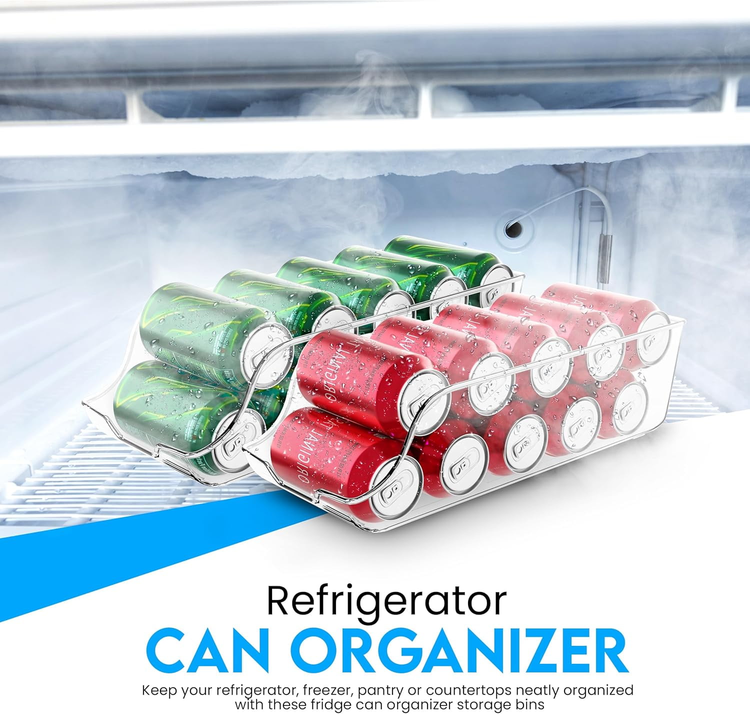 Soda Can Organizer for Refrigerator, Fridge Organizer,  Set of 4 Drink Organizer for Fridge