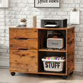 thumbnail image 2 of LIFERECORD 3-Drawer Lateral File Cabinet with Wheels, Mobile Rolling File Cabinet with Adjustable Shelf, Printer Stand for Home Office, Under Desk Storage Organizer, Wood Filing Cabinet Rustic Brown, 2 of 7