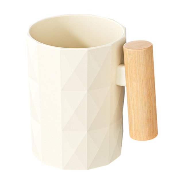 Taza para cepillo de dientes, taza de almacenamiento para cepillado bucal, taza para beber con mango de madera, para adultos, parejas, amigos, niñas y niños, regalo de vacaciones Cremoso