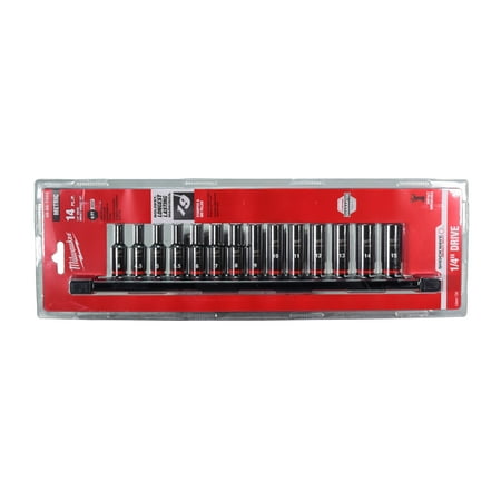 UPC: 0045242580538 | Milwaukee 49-66-7003 SHOCKWAVE Impact Duty 1/4  Drive Metric Deep 6 Point Socket Set (14 Pieces)