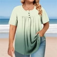 thumbnail image 1 of Hauts Grande Taille pour Femmes, T-Shirt Ombré Plissé, Blouse Décontractée Extensible à Manches Courtes, T-Shirt à Col Rond Confortable (心词:Hauts Grande Taille, T-Shirt Plissé), 1 of 6