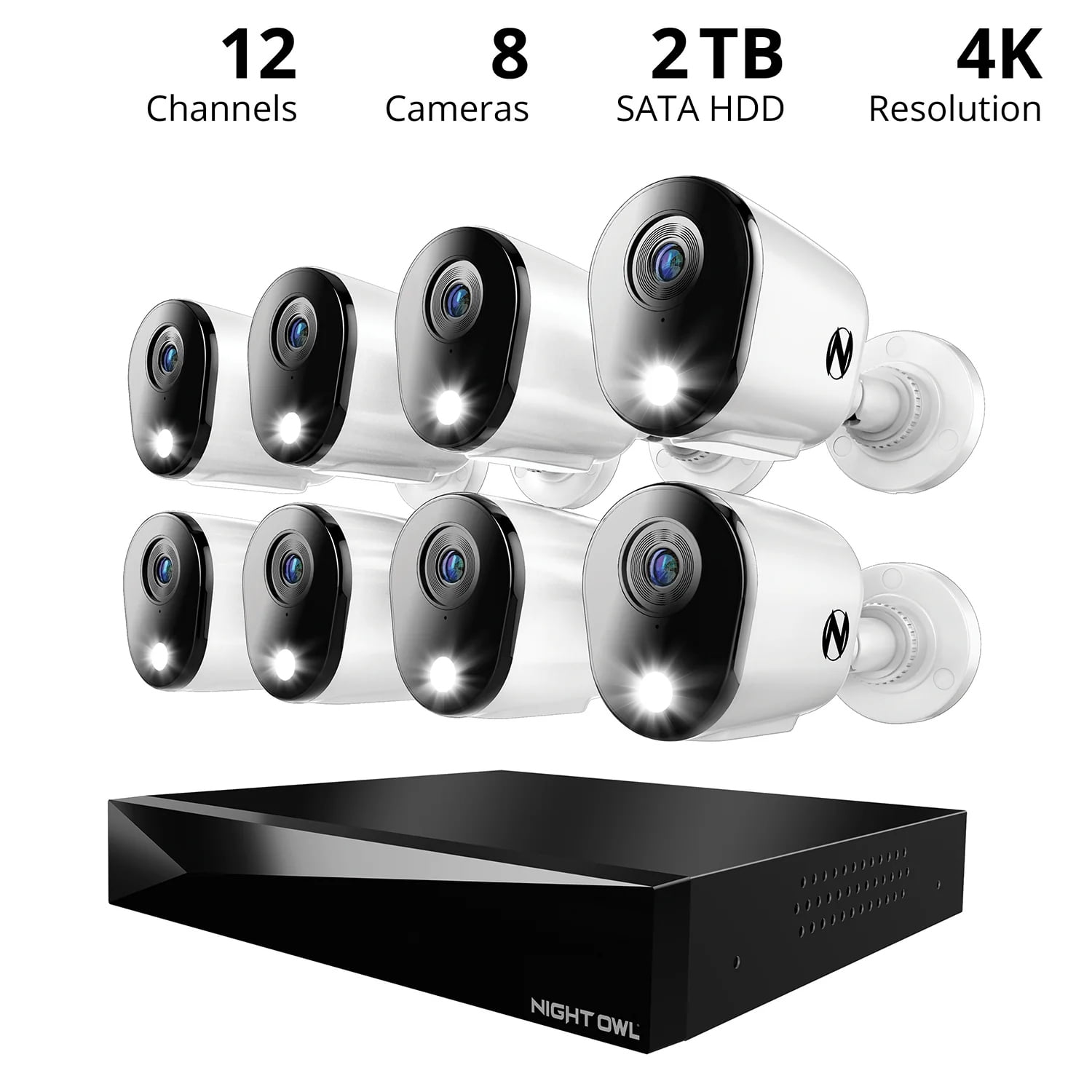 Night Owl 12 Channel DVR Security System with 2TB Hard Drive and 8 Wired 4K Resolution Cameras
