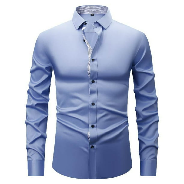 pstuiky Camisas suaves de manga larga para hombre, Camisa de hombre con bloques de color, camisa ligera de negocios de manga larga, camisa de solapa de manga larga para hombre top de hombre xxl