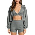 thumbnail image 3 of FchengtaiS Women 3 Piece Tracksuit Sets Long Sleeve Zip Up Cropped Jacket & Sport Bra & Matching Shorts Outfits Casual Athletic Sweatsuits, 3 of 7