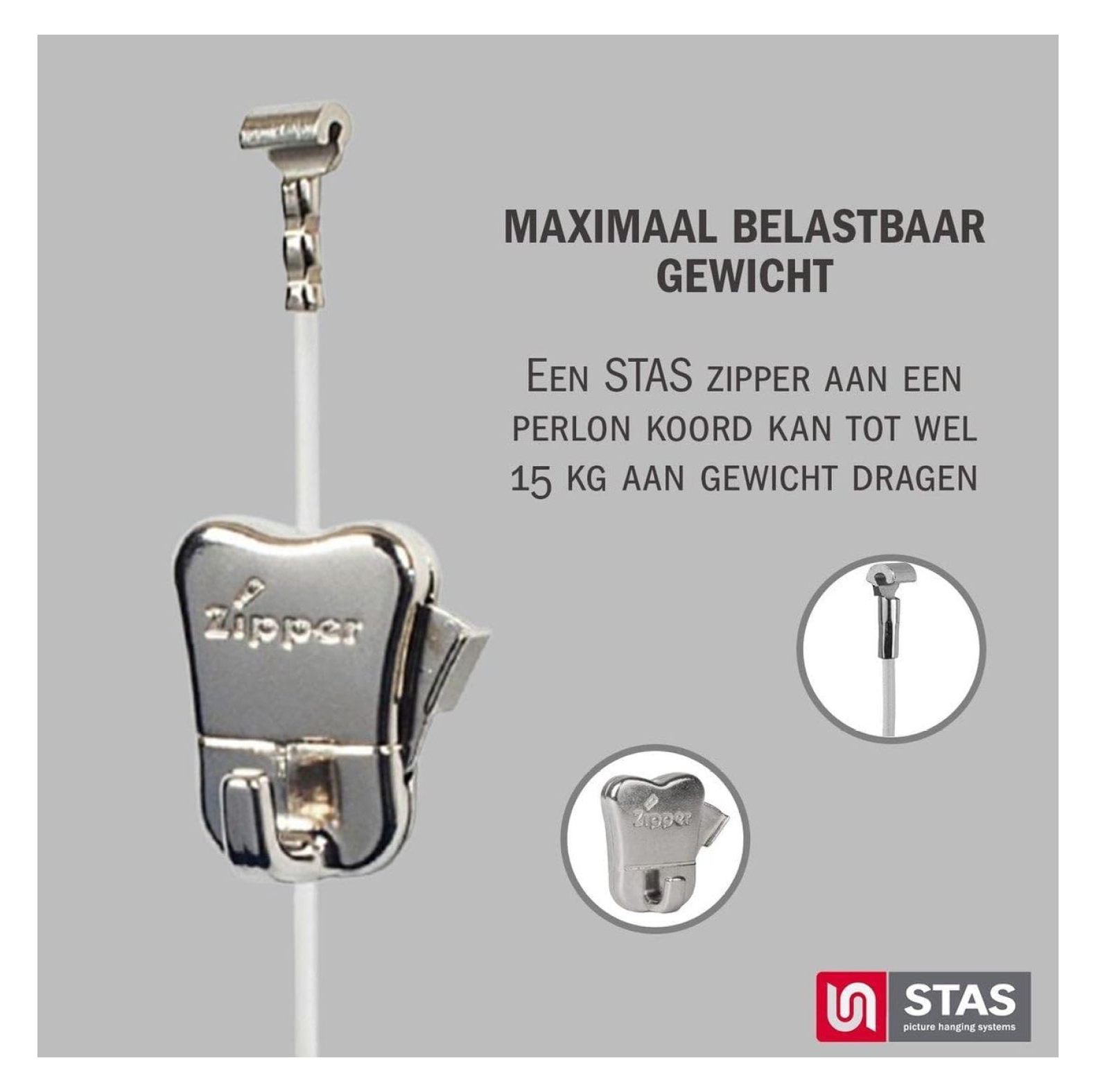 STAS Picture Hanging System minirail White 150 cm - Complete kit, incl. 2 Cords 150cm with
