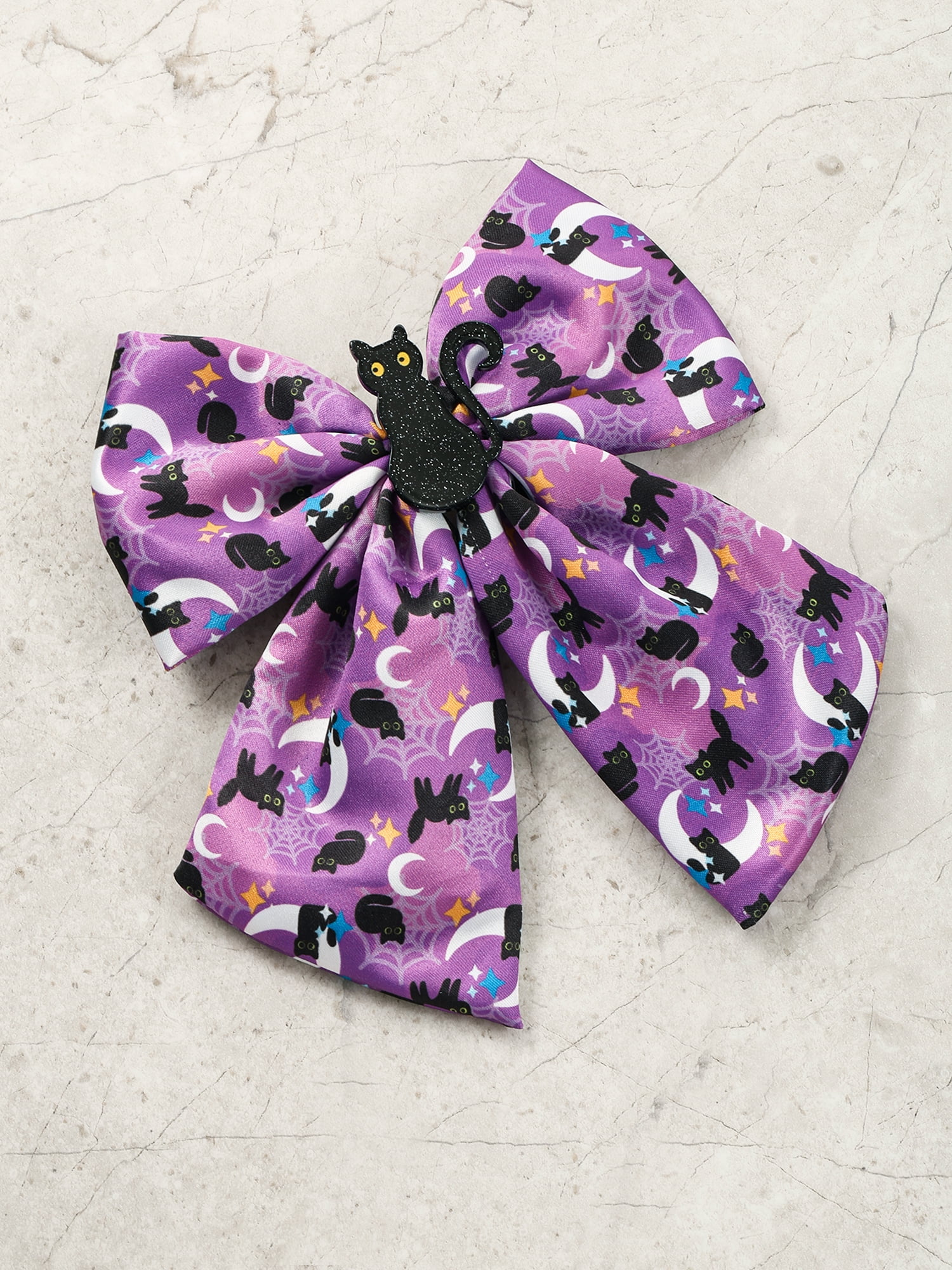 Way to Celebrate Halloween Hair Bow with Black Cat Embellishment, Purple, 1 Piece